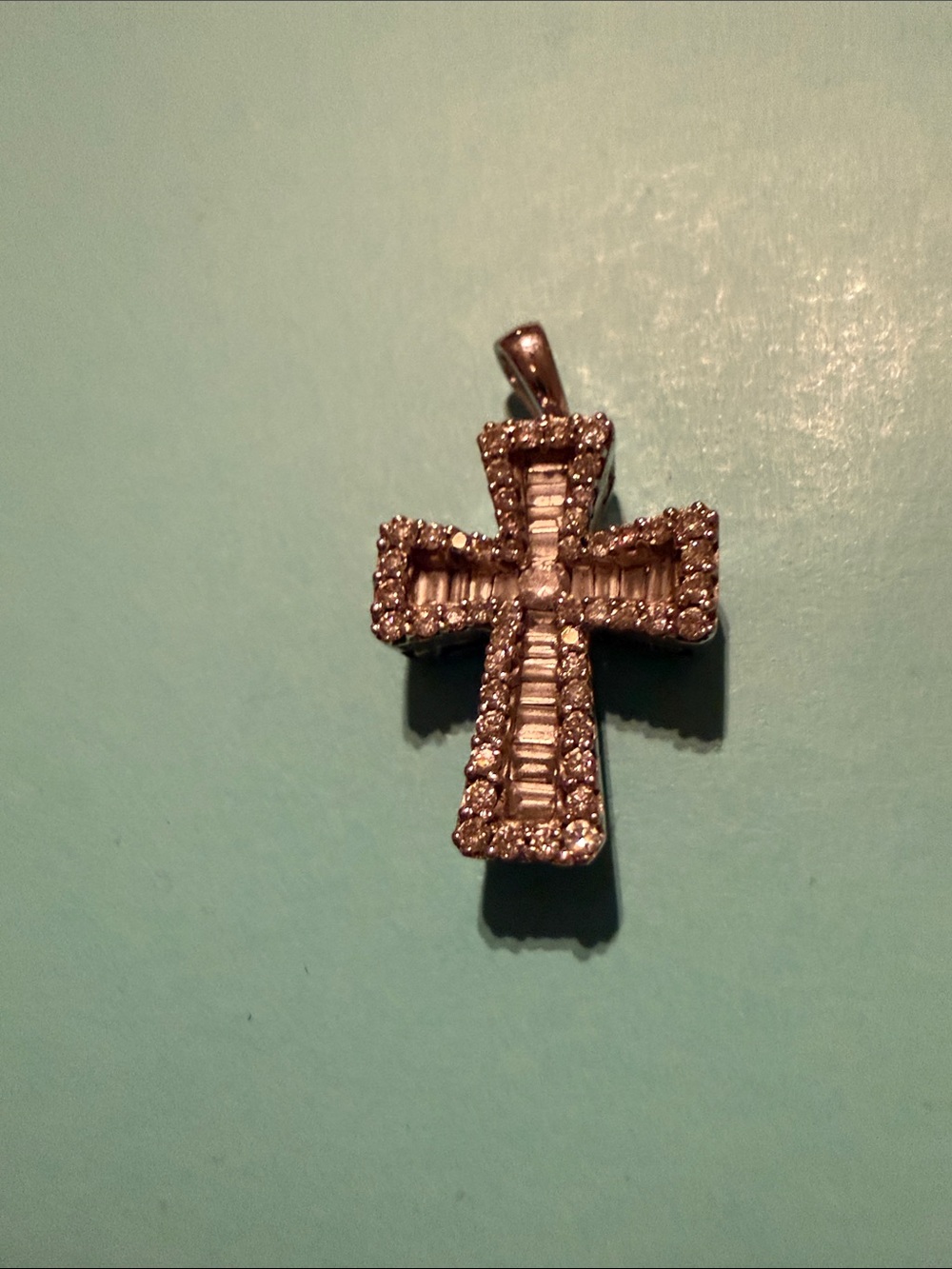 14K White Gold Diamond Cross Pendant